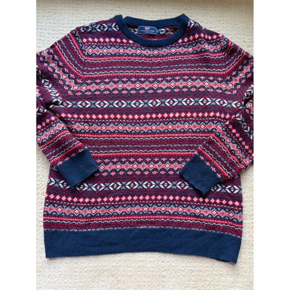Vineyard Vines Other - Vineyard Vines Sweater Medium Blue Red Fair Isle Knit Heritage Preppy Americana